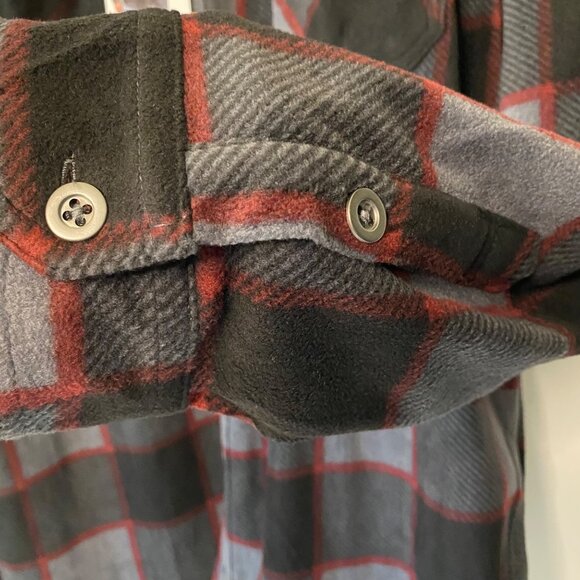 Freedom Foundry gray red plaid flannel shirt shacket pockets metal buttons men X - Picture 7 of 10